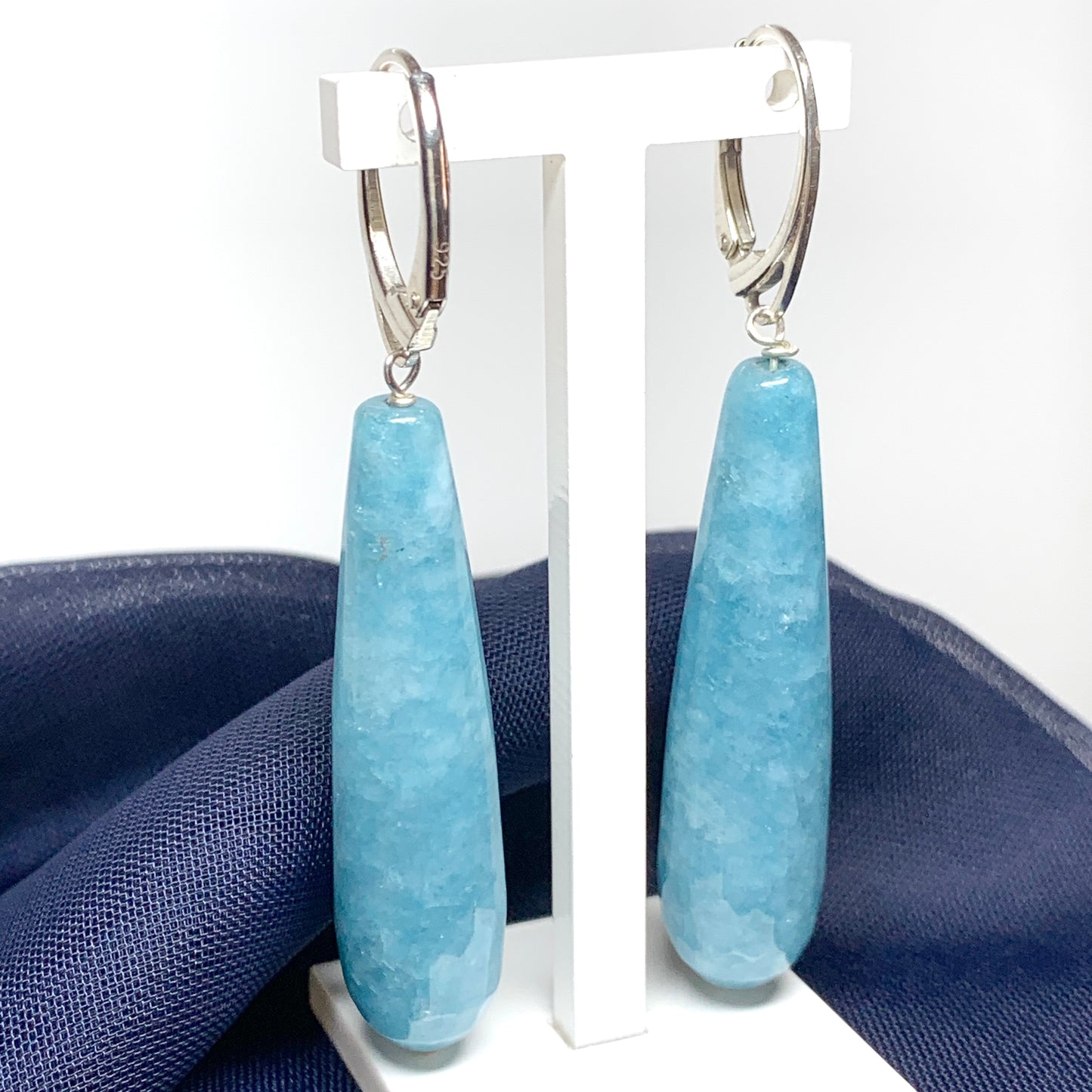 Light blue agate long teardrop shaped drop earrings