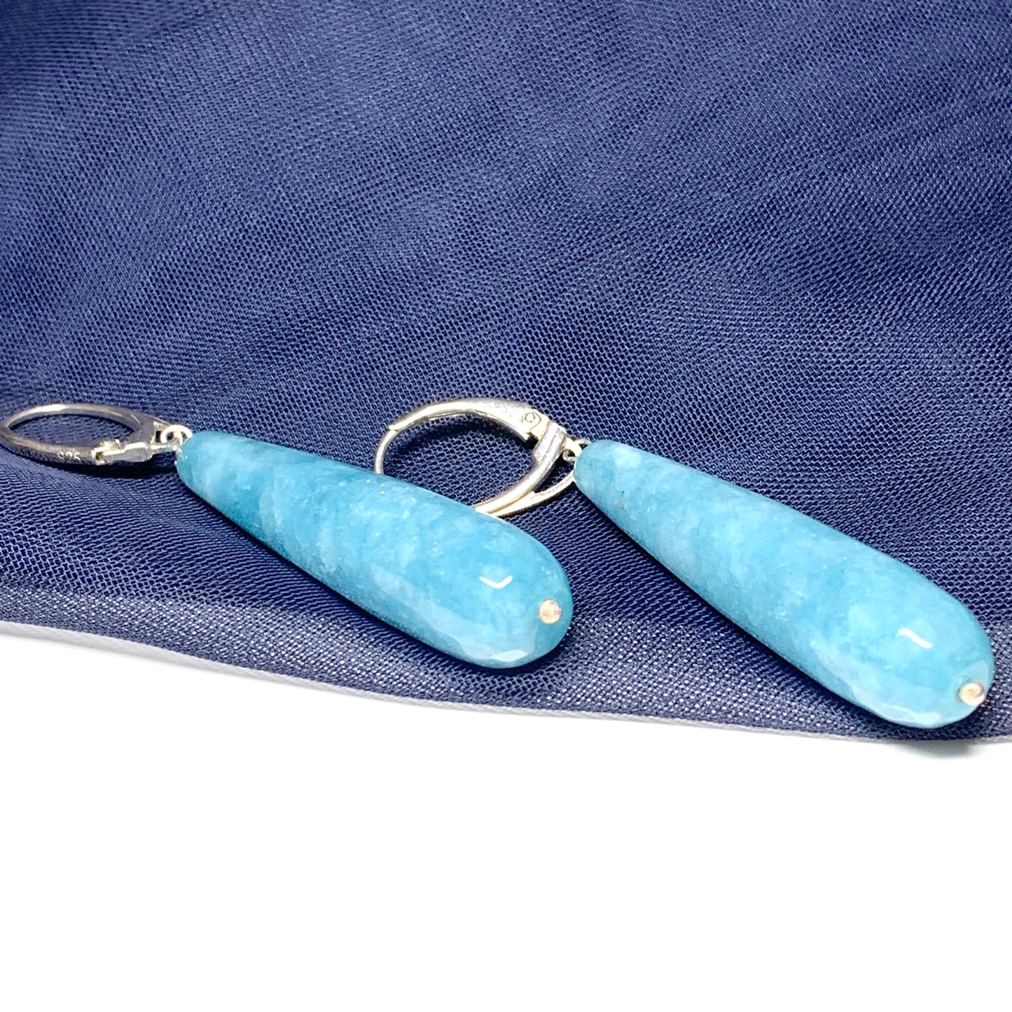 Light blue agate long teardrop shaped drop earrings