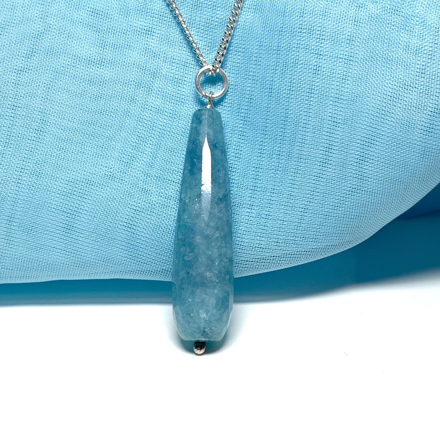 Light blue agate shaped teardrop necklace pendent sterling silver