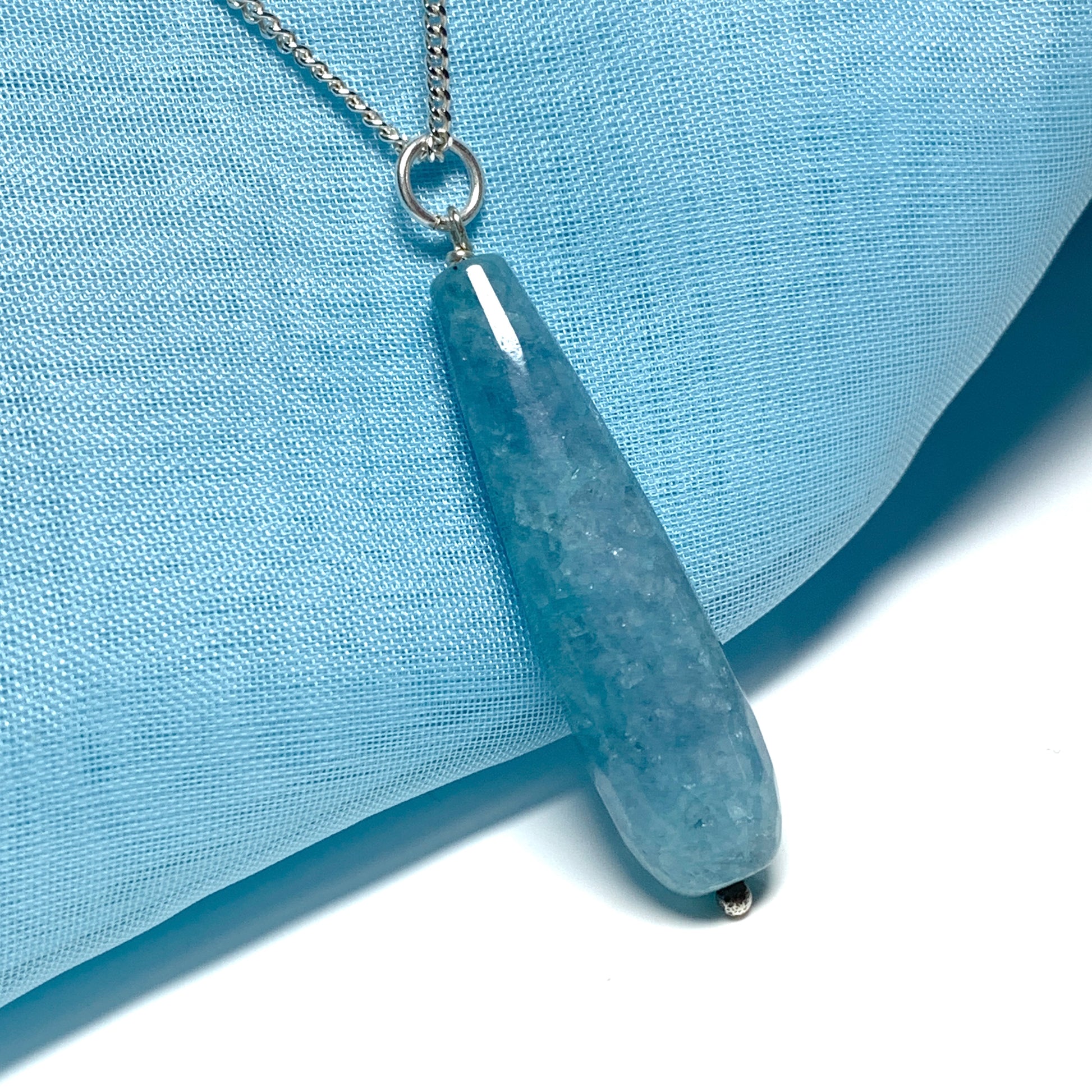 Light blue agate shaped teardrop necklace pendent sterling silver