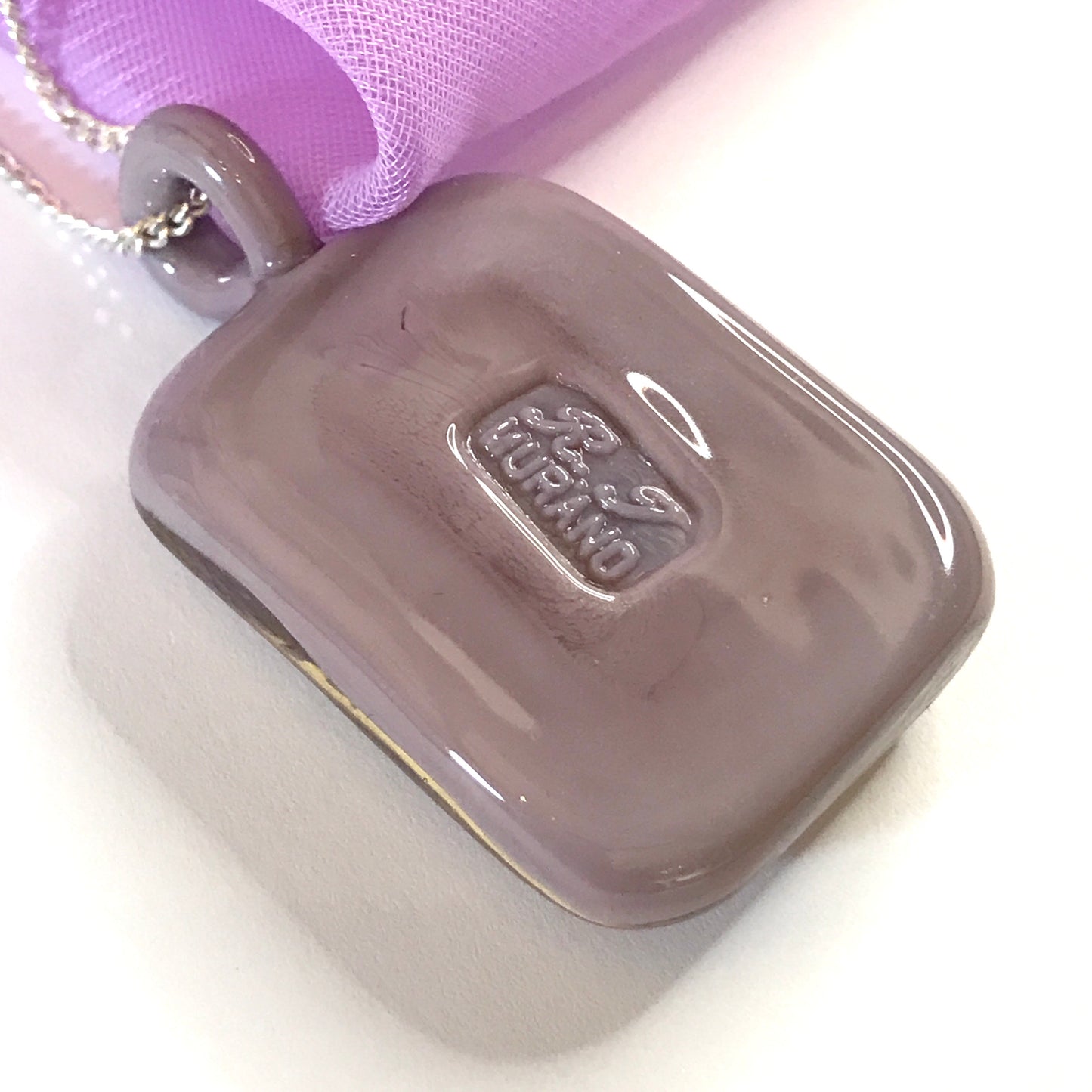 Lilac and Gold Square Murano Glass Necklace