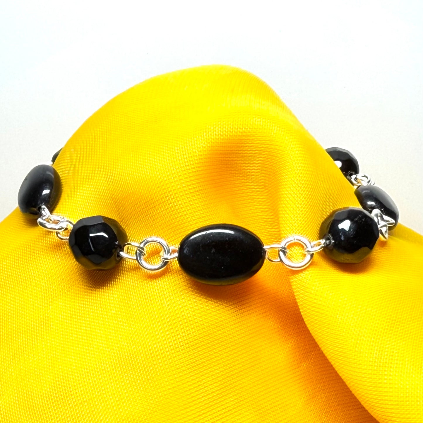 Bracelet real black jet sterling silver with eight stones