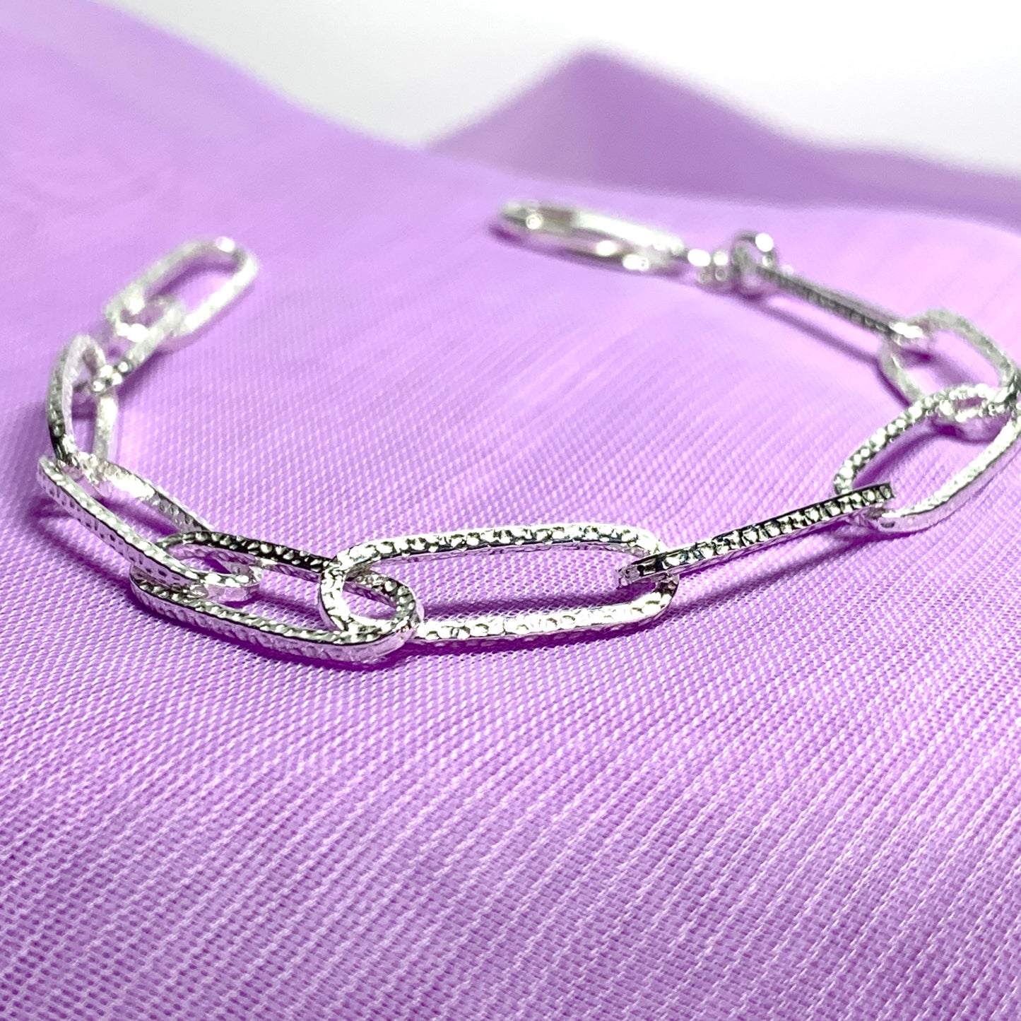 Patterned Long Link Ladies Patterned Sterling Silver Bracelet