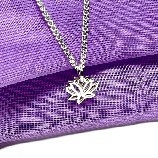 Lotus flower shaped necklace sterling silver petite pendant