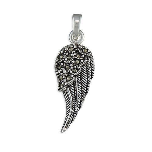 Marcasite Angel Wing Necklace Sterling Silver