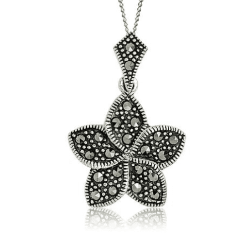 Marcasite Flower Necklace Sterling Silver