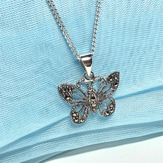 Marcasite Sterling Silver Butterfly Necklace Pendant