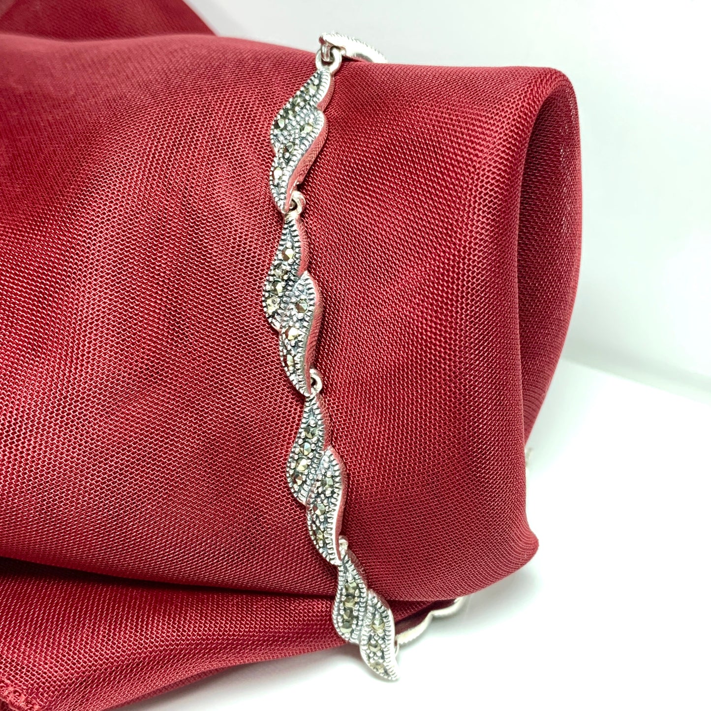 Marcasite bracelet sterling silver ladies fancy link