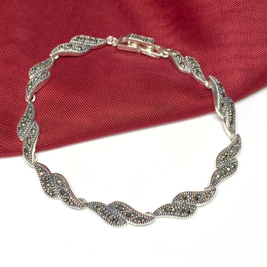 Marcasite bracelet sterling silver ladies fancy link