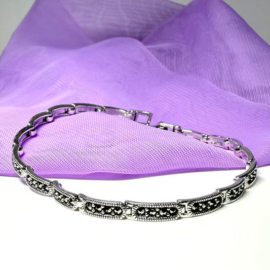 Marcasite bracelet sterling silver ladies rectangle fancy link design