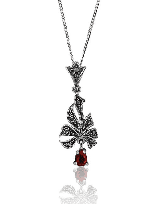 Marcasite and garnet necklace sterling silver