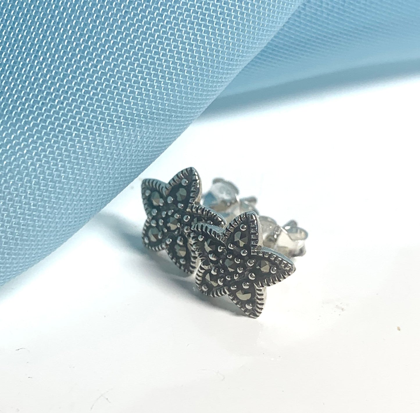Marcasite star shaped sterling silver stud earrings