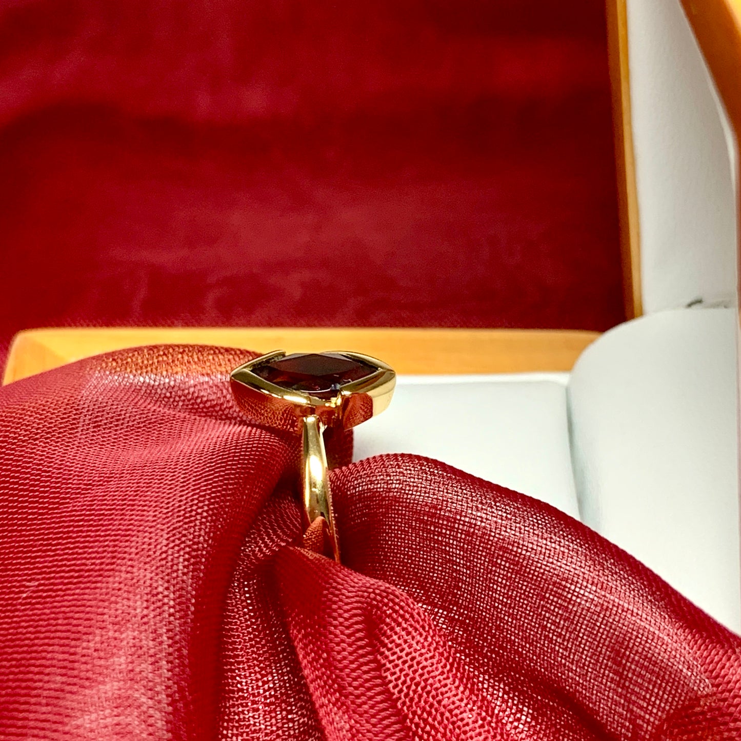 Marquise shaped real red garnet sterling silver gilt gold plated dress cocktail ring