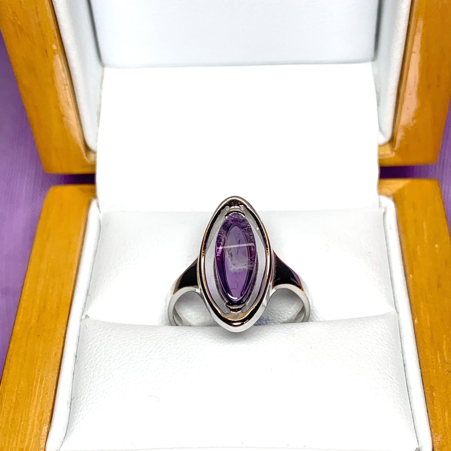 Marquise amethyst sterling silver fancy dress cocktail ring