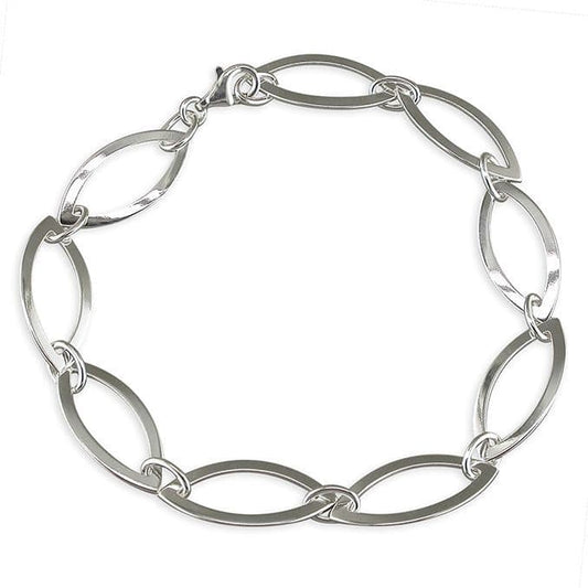 Marquise shaped solid sterling silver ladies bracelet