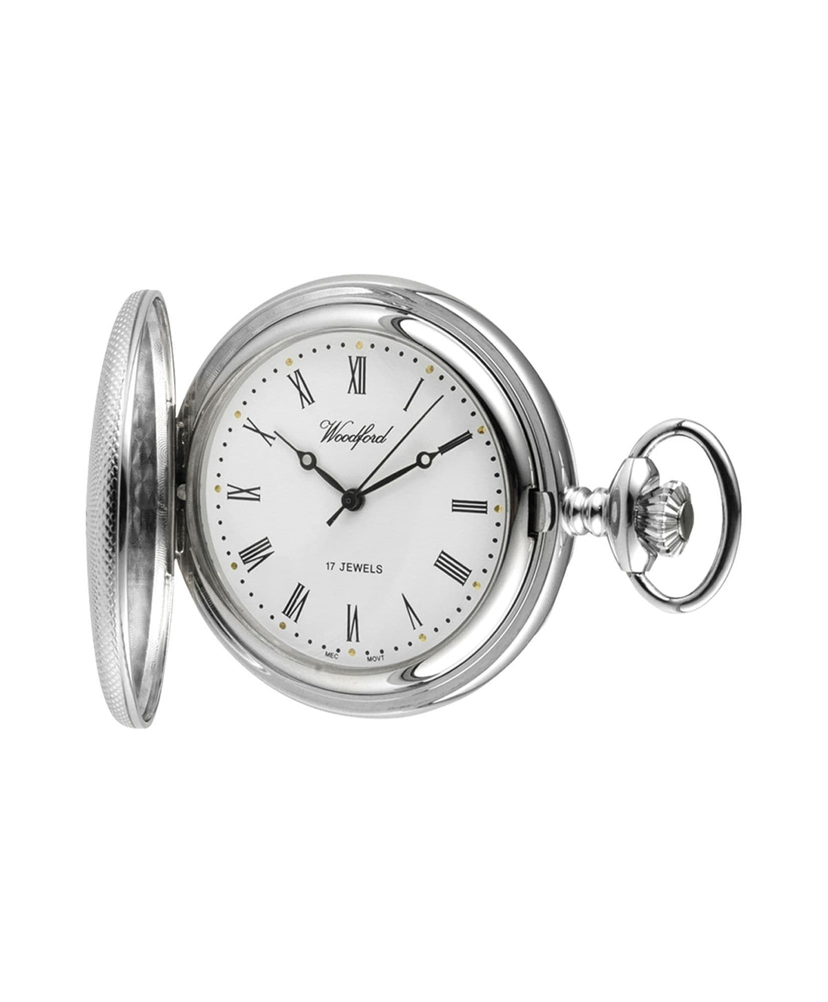 Mechanical Chrome ÅPlated Patterned Half Hunter Pocket Watch With Chain