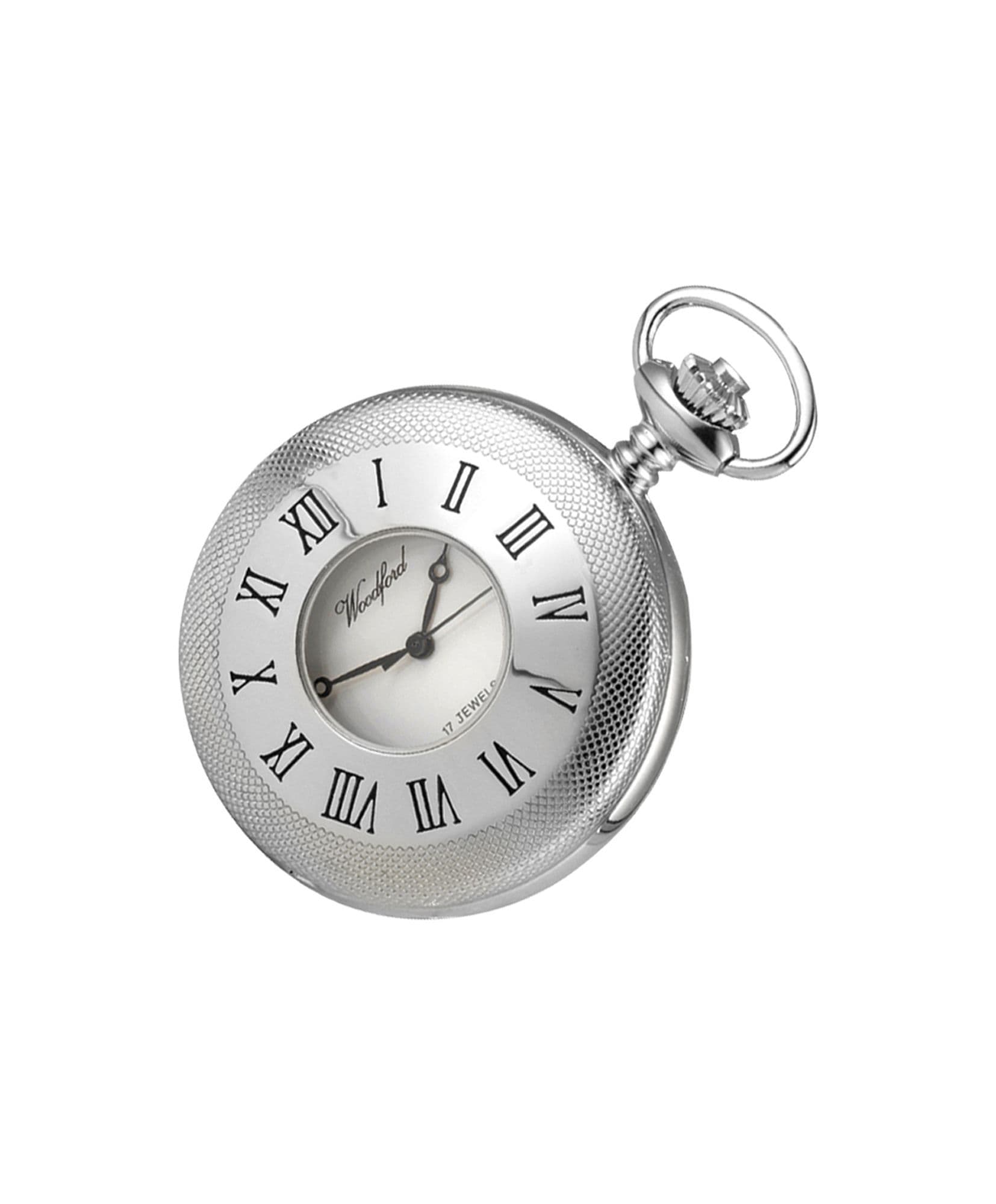 Mechanical Chrome ÅPlated Patterned Half Hunter Pocket Watch With Chain