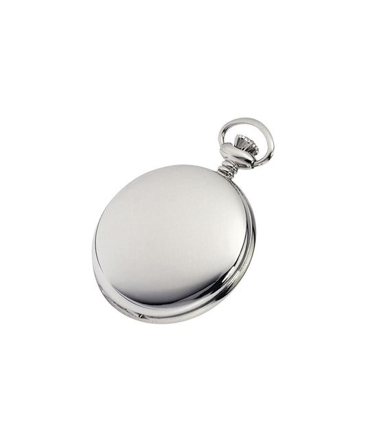 Mechanical Chrome Plated Full Hunter Polished Pocket Watch With Chain