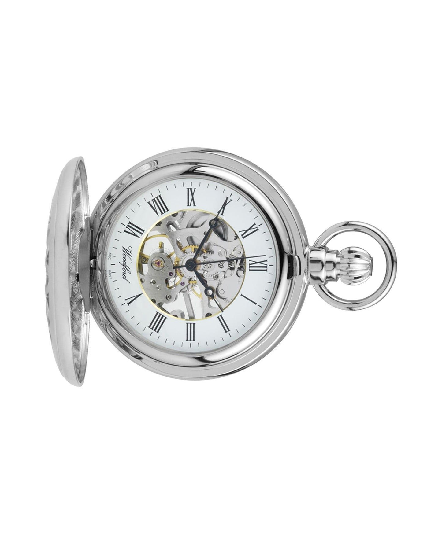Mechanical Chrome Plated Pierced Pocket Watch With Chain