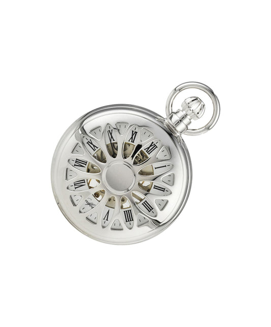 Mechanical Chrome Plated Pierced Pocket Watch With Chain