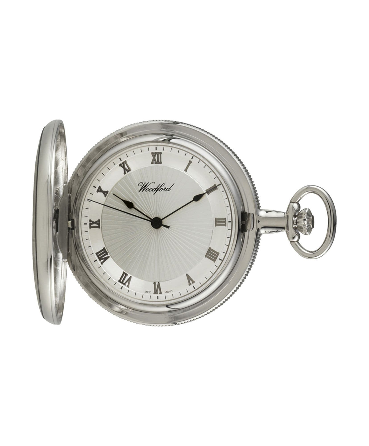 Mechanical Chrome Plated Plain Polished Pocket Watch With Chain