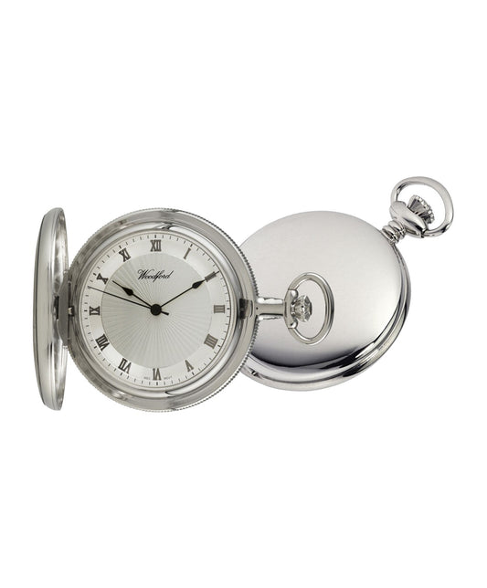 Mechanical Chrome Plated Plain Polished Pocket Watch With Chain