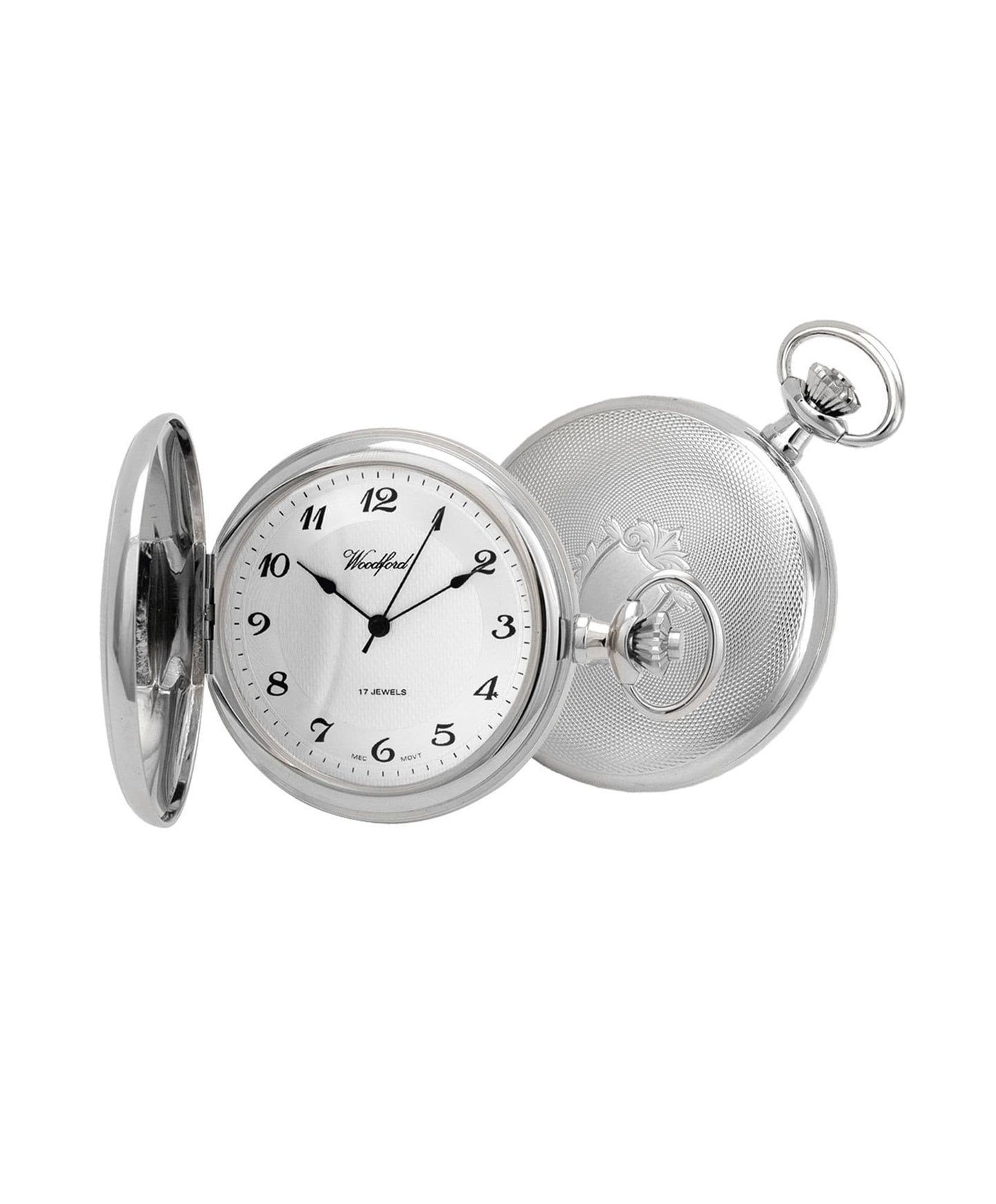 Mechanical Chrome Plated Pocket Watch With Chain