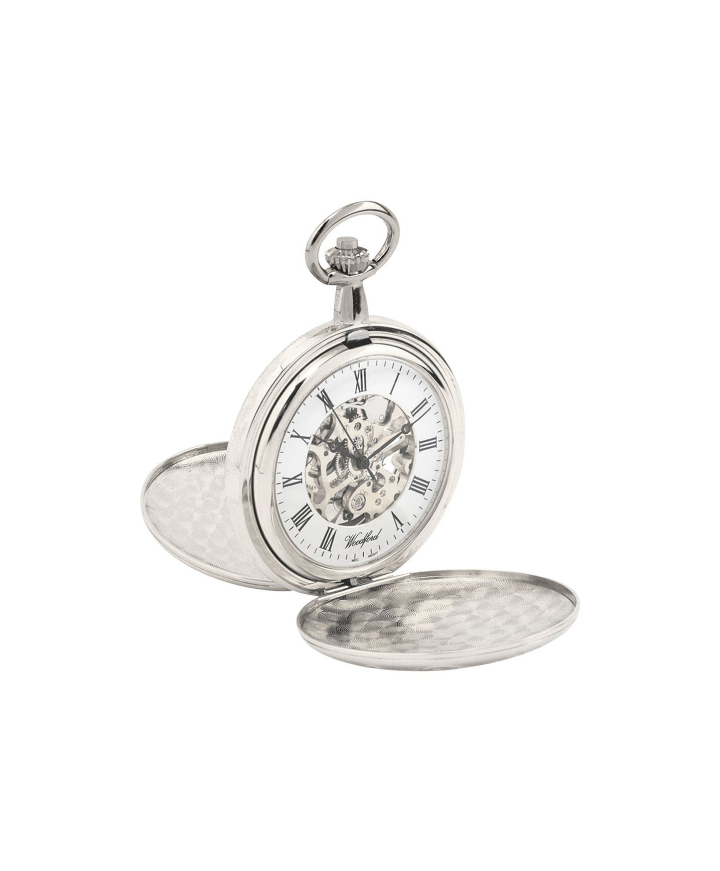 Mechanical Chrome Plated Polished Full Hunter Pocket Watch With Chain