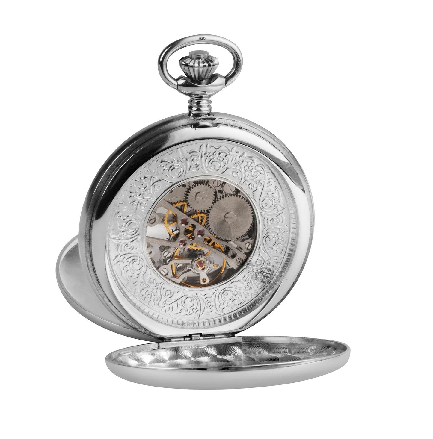 Mechanical Chrome Plated Polished Pocket Watch With Chain