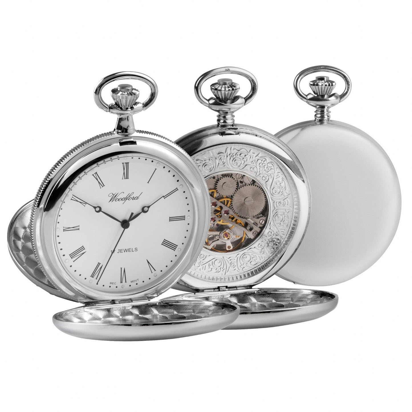 Mechanical Chrome Plated Polished Pocket Watch With Chain