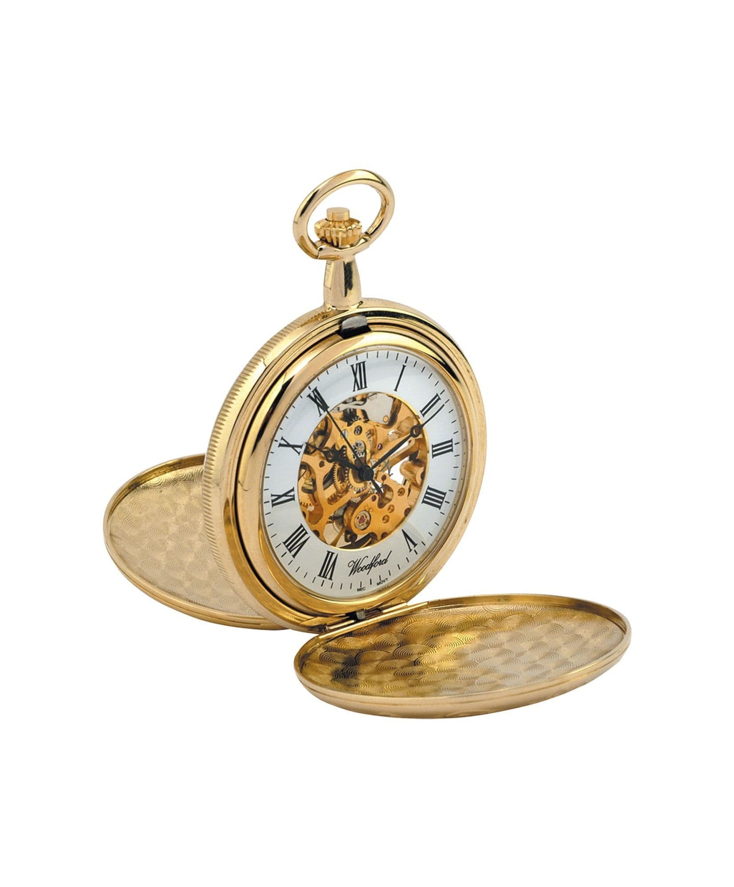 Mechanical Gold Plated Full Hunter Pocket Watch With Chain