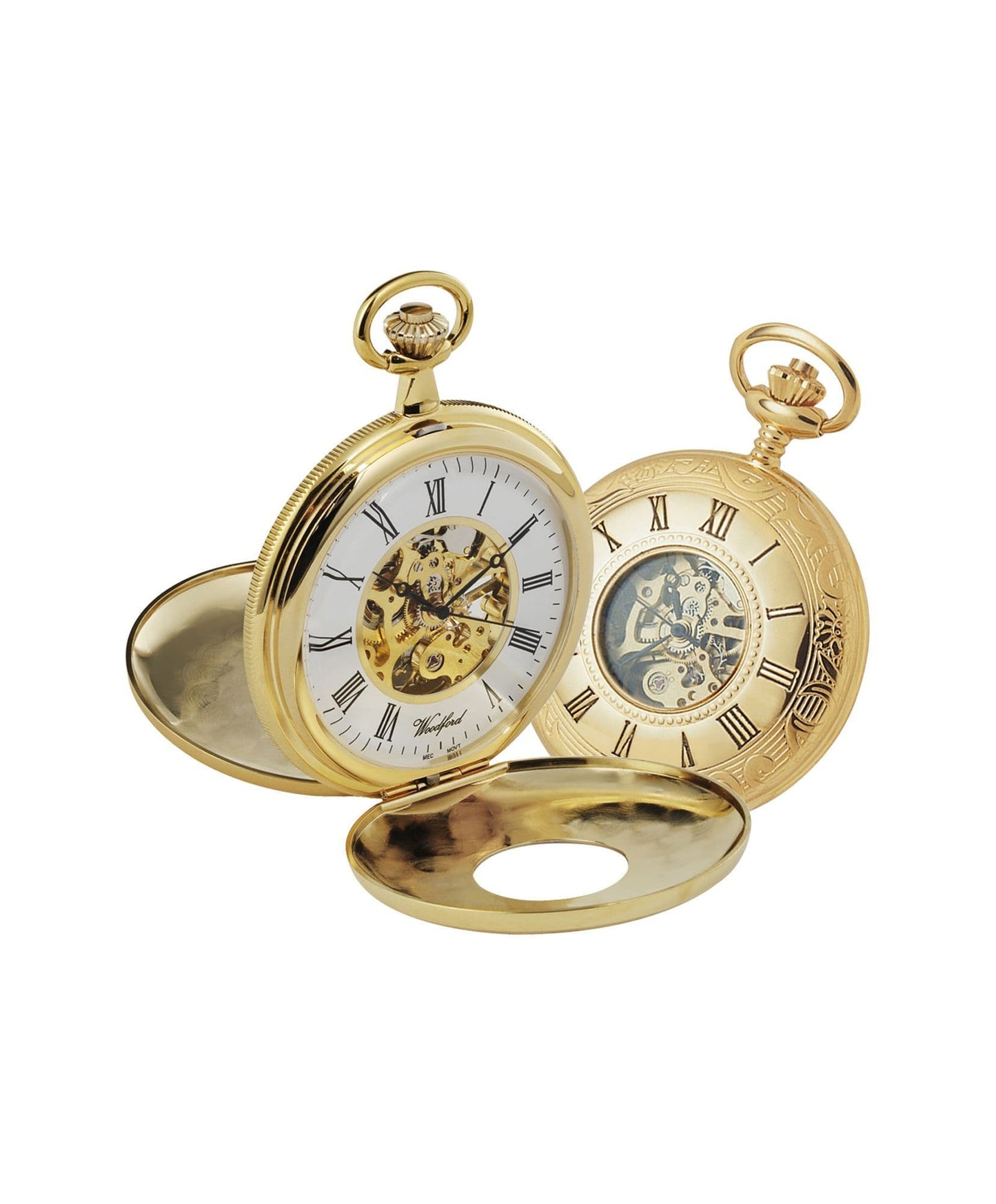 Mechanical Gold Plated Half Hunter Patterned Pocket Watch With Chain