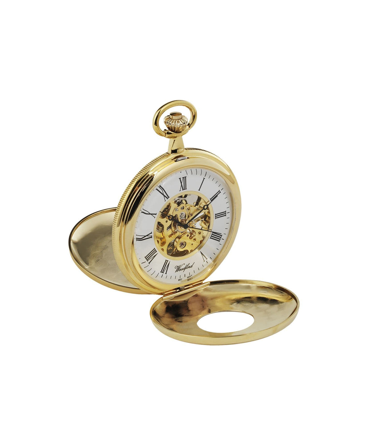 Mechanical Gold Plated Half Hunter Patterned Pocket Watch With Chain