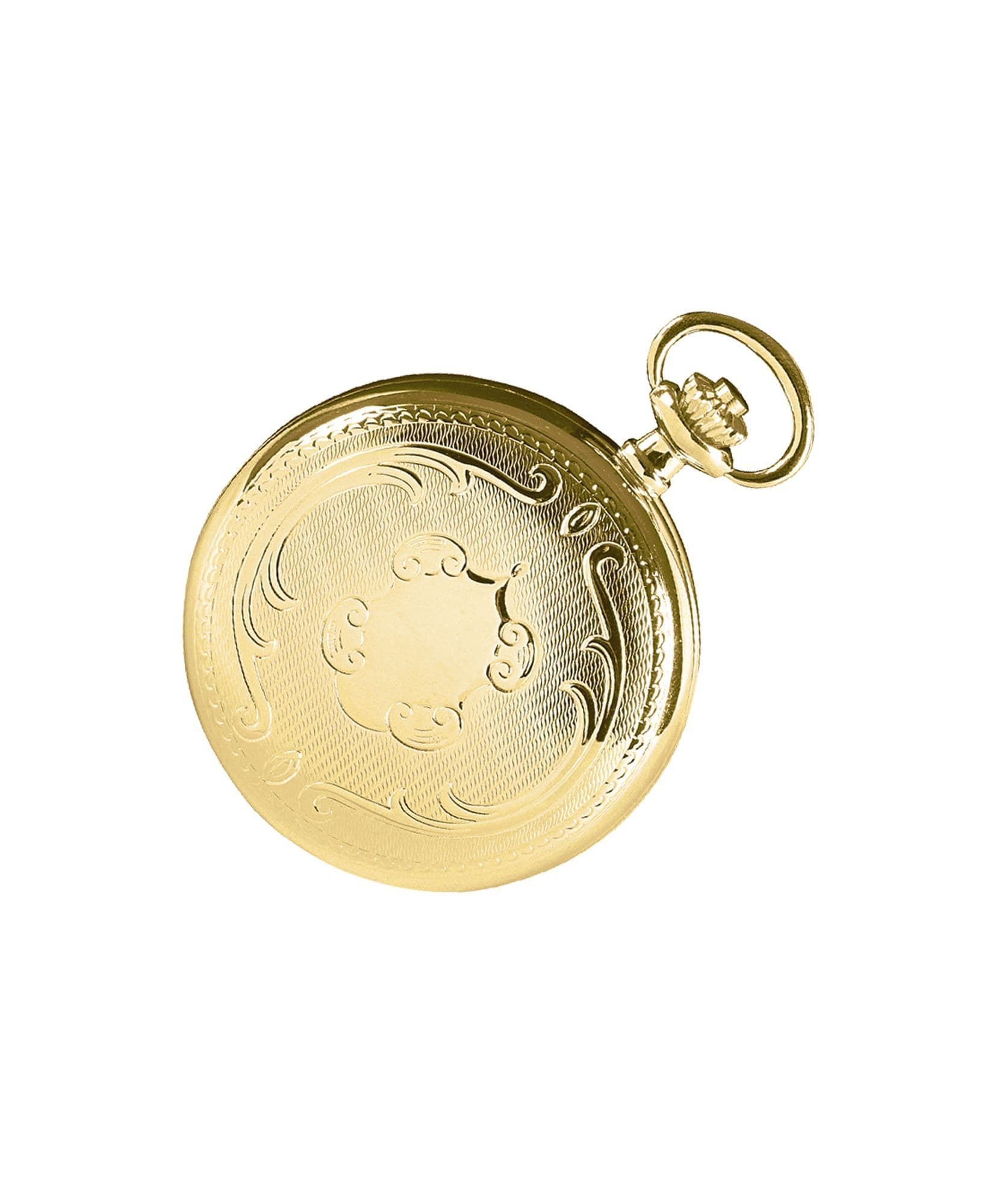 Mechanical Gold Plated Patterned Skeleton Dial Pocket Watch With Chain