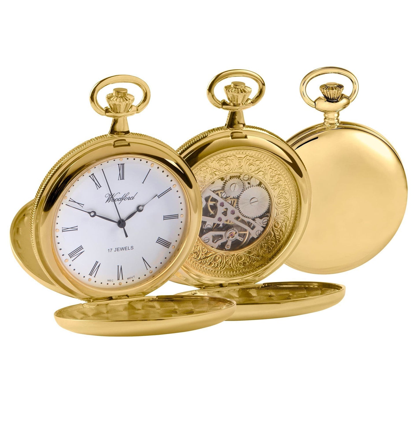 Mechanical Gold Plated Polished Pocket Watch With Chain
