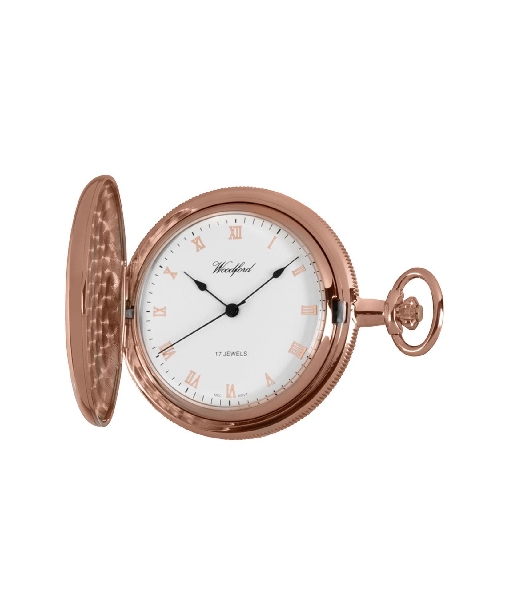 Mechanical Rose Gold Plated Plain Pocket Watch With Chain