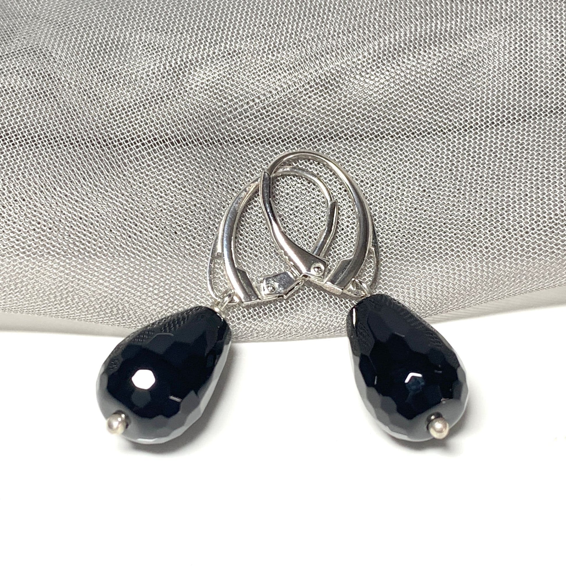 Medium Onyx Teardrop Shaped Sterling Silver Drop Earrings