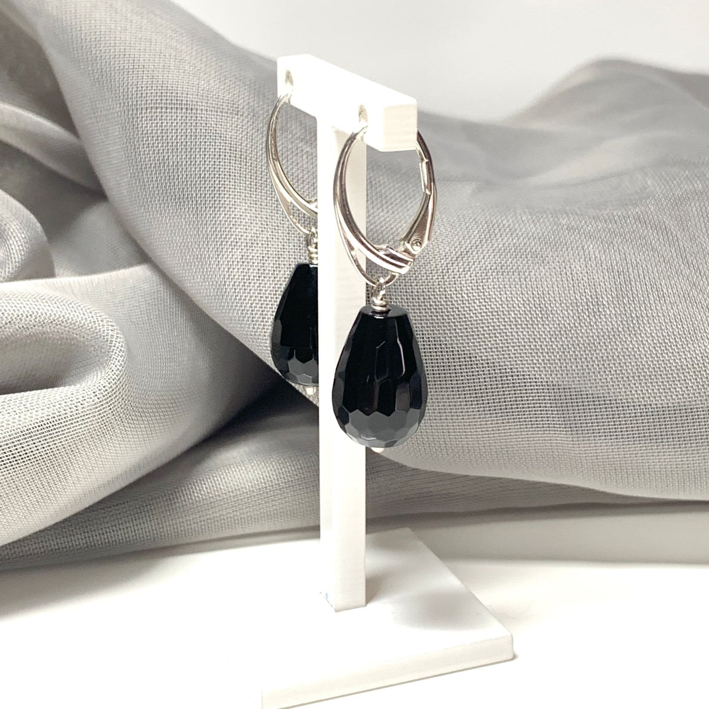 Medium Onyx Teardrop Shaped Sterling Silver Drop Earrings