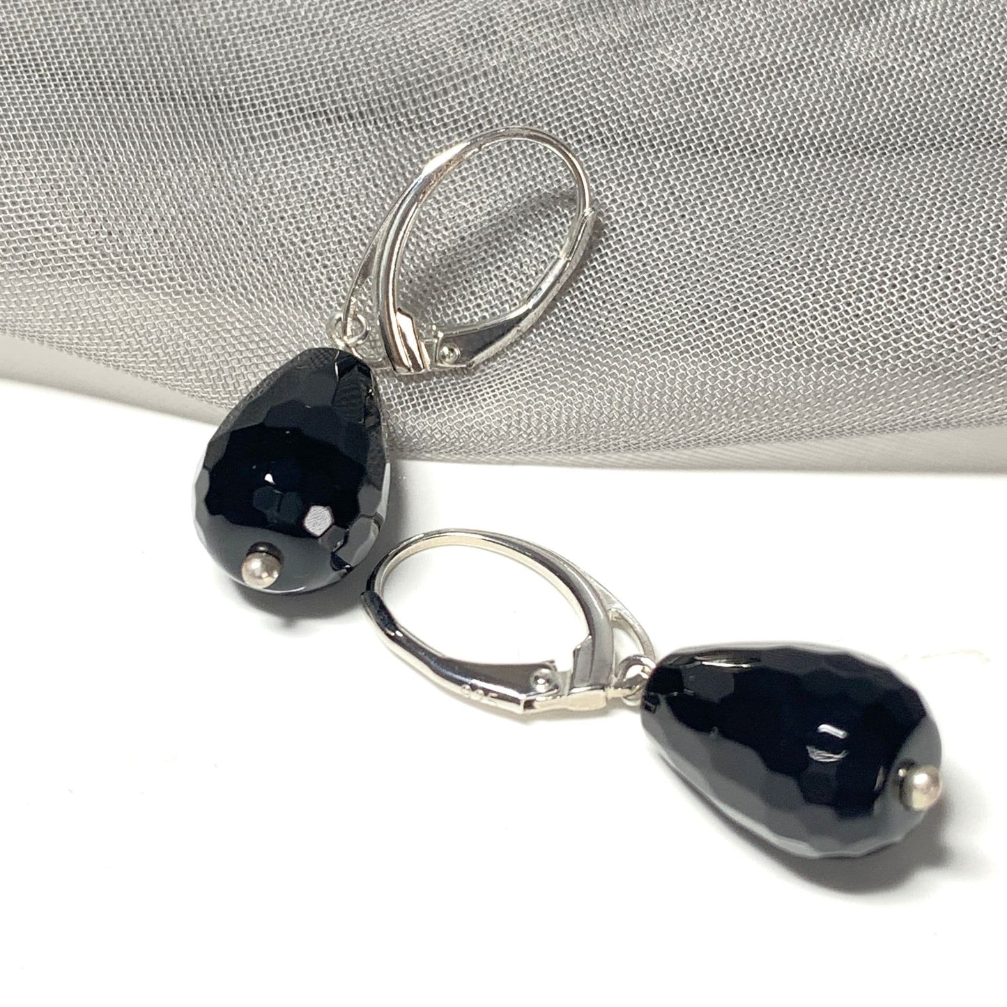 Medium Onyx Teardrop Shaped Sterling Silver Drop Earrings