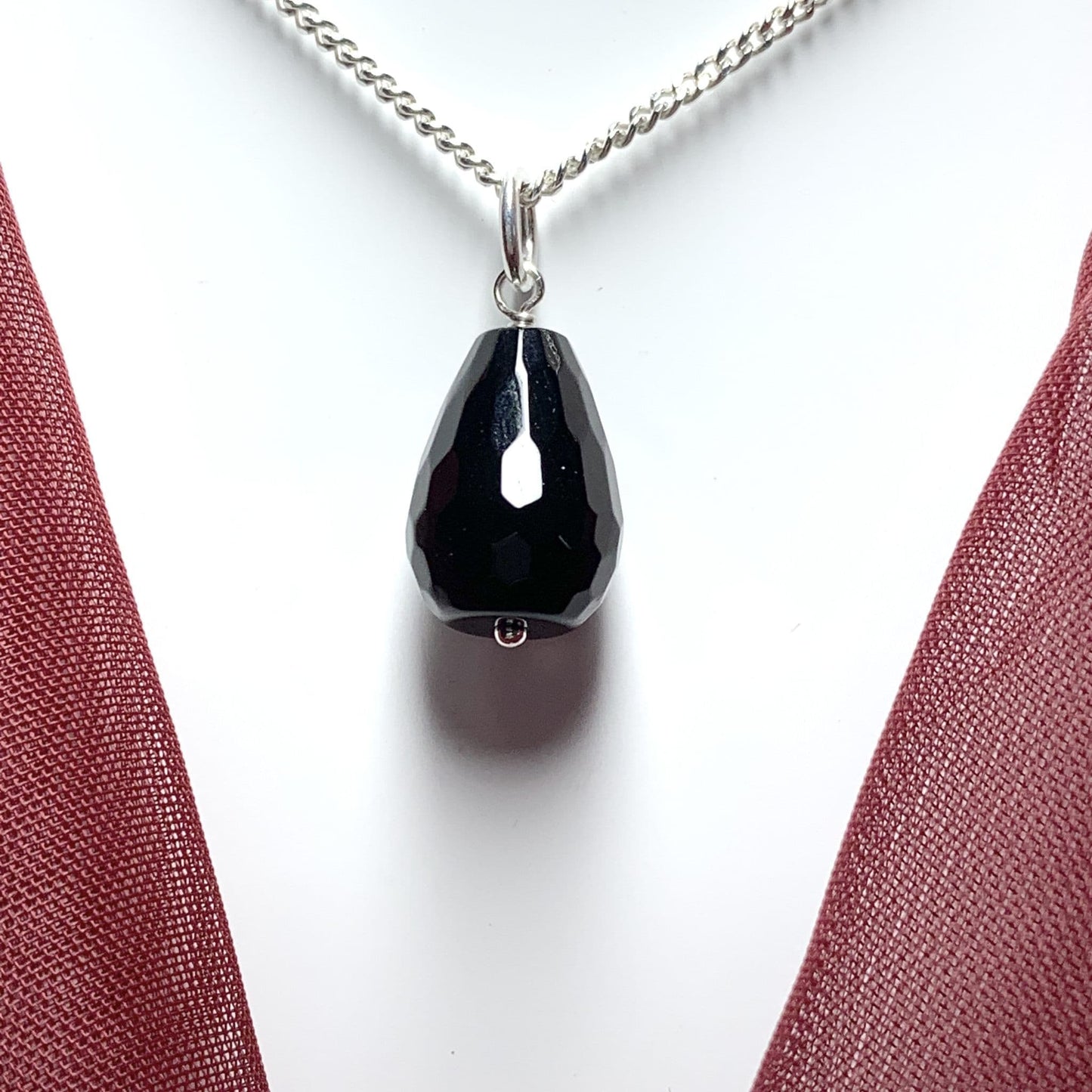 Medium tear drop silver pear shaped onyx necklace pendent