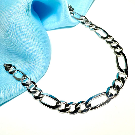 Men's Solid Heavy Sterling Silver 3 + 1 Figaro Bracelet
