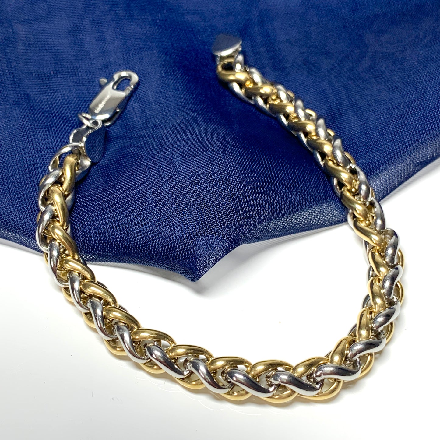 Men's heavy solid bracelet two tone stainless steel & gold plated 8.25 inch