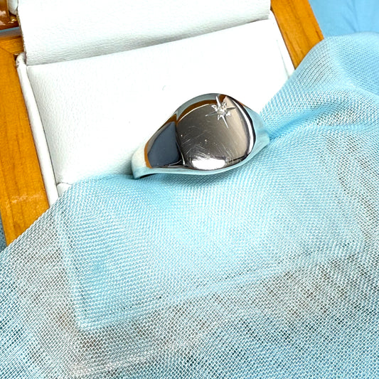 Men's diamond set ring cushion shaped sterling silver