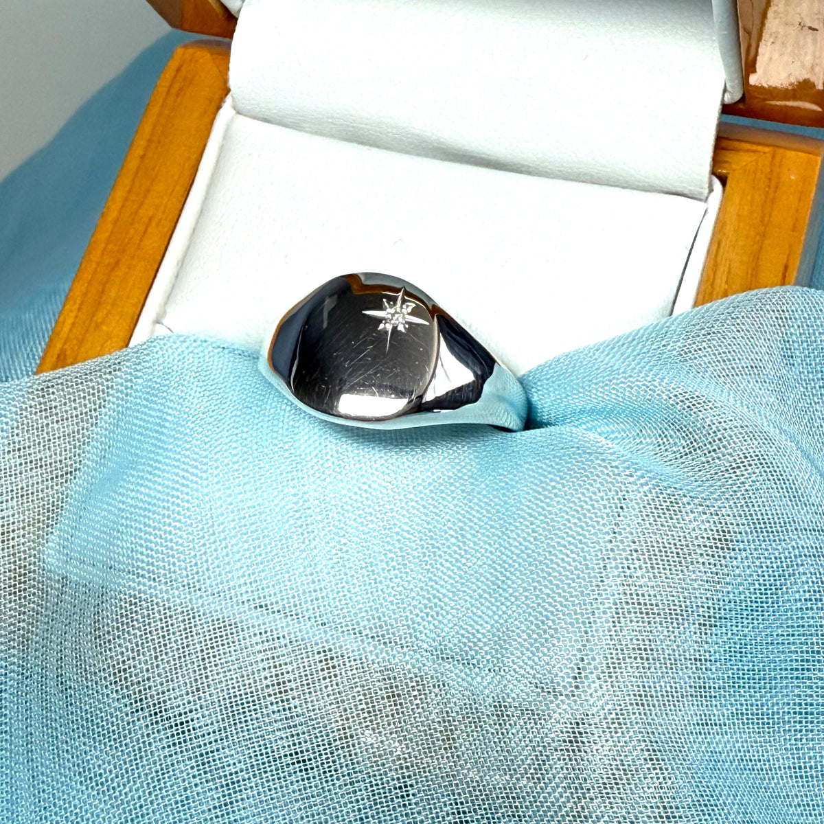 Men's diamond set ring cushion shaped sterling silver