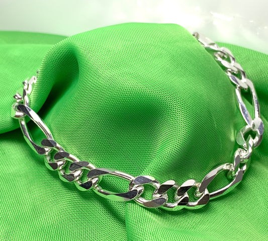 Men's bracelet solid sterling silver heavyweight 3 + 1 Figaro