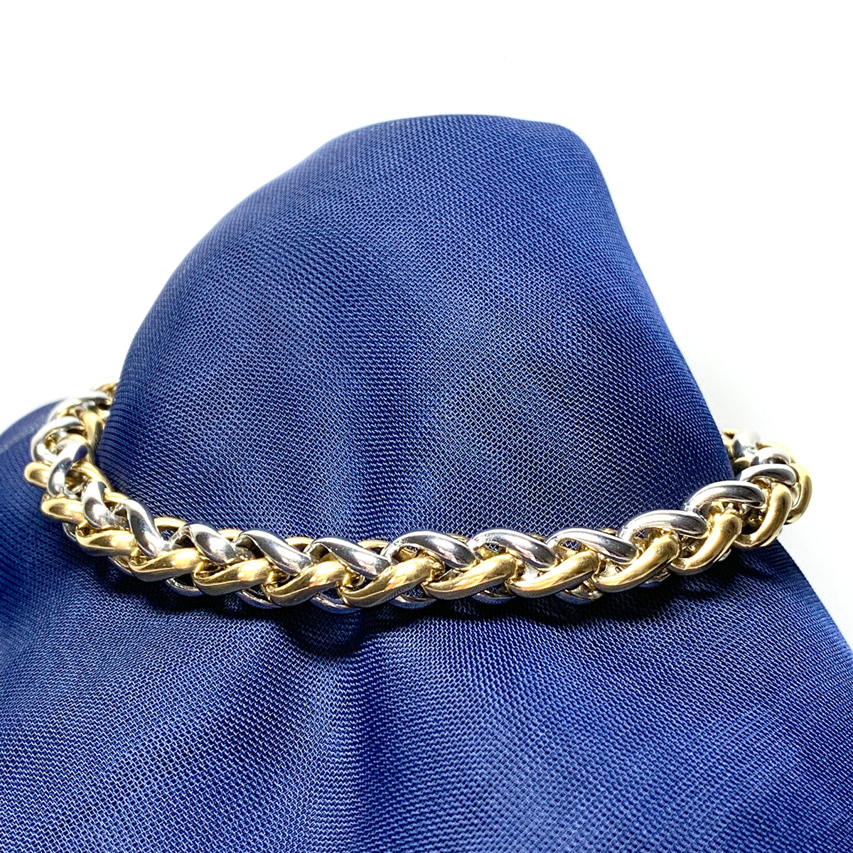 Men's heavy solid bracelet two tone stainless steel & gold plated 8.25 inch