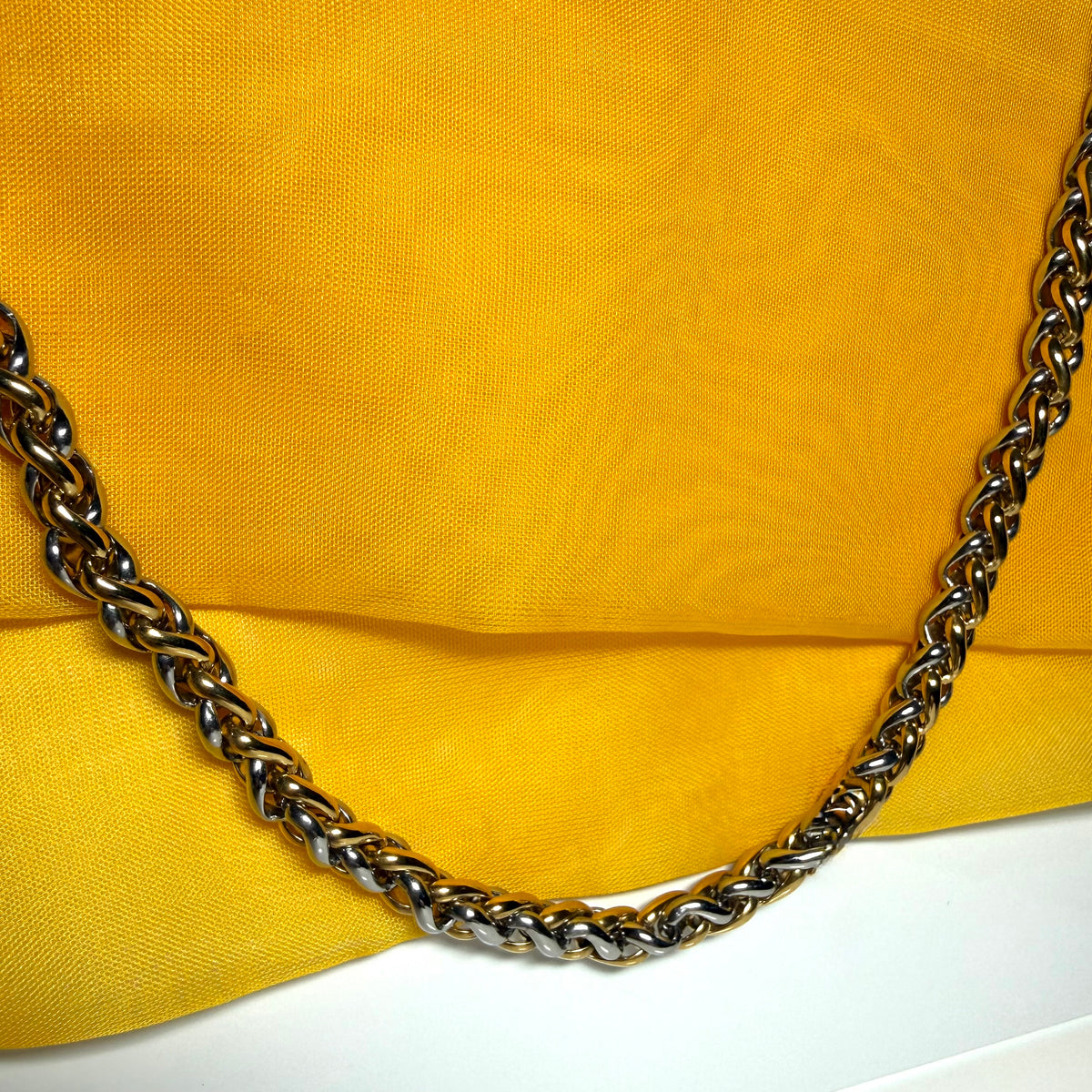 Men's heavy solid necklace two tone stainless steel & gold plated 22 inches