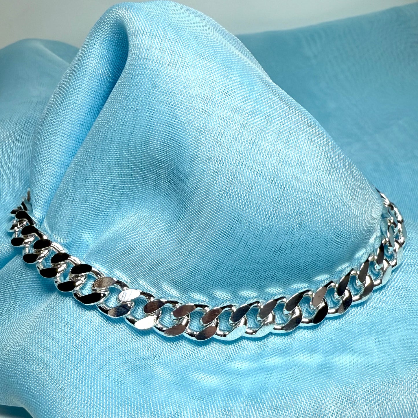 Men's heavy solid sterling silver 9.2 inch extra heavy curb bracelet