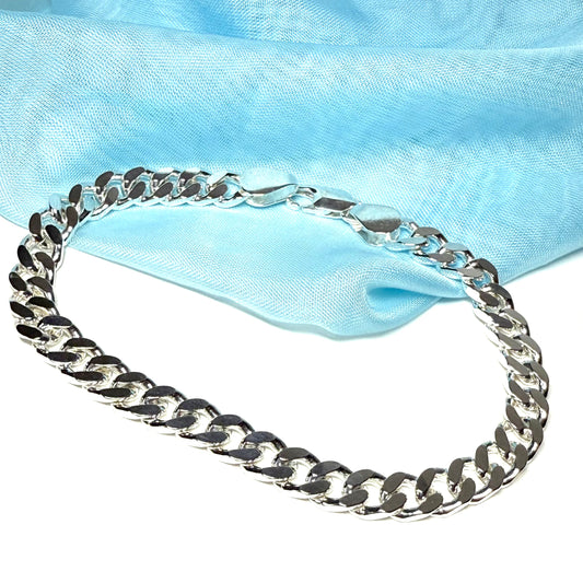 Men's heavy solid sterling silver 9.2 inch extra heavy curb bracelet