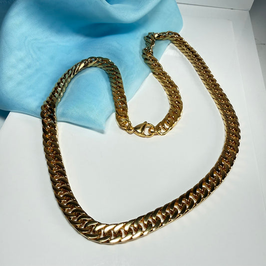 Men's necklace heavy gold plated 22 inch curb fancy chain